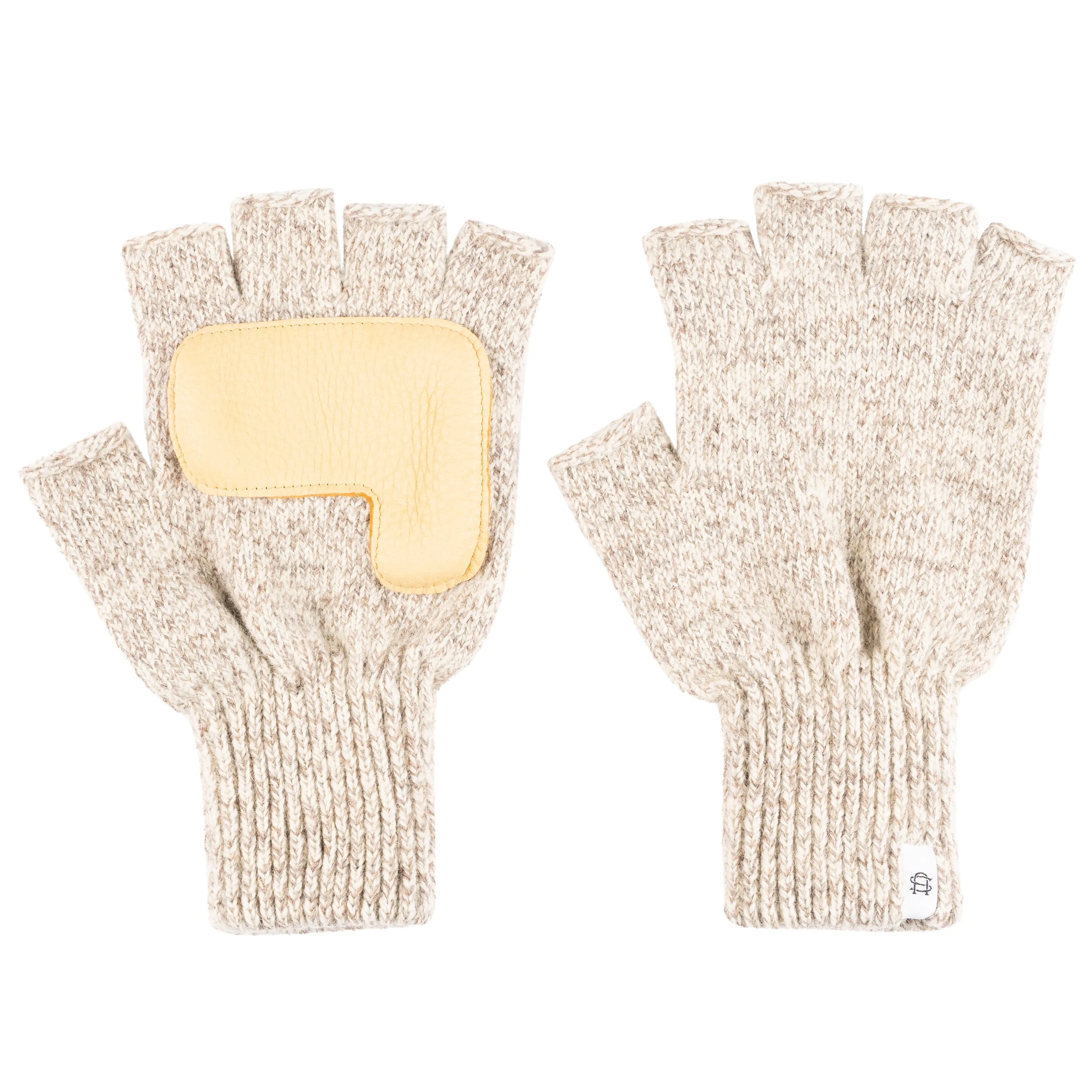 Ragg Wool Convertible Fingerless 'Glomitt' - Oatmeal Melange With Natural Deerskin