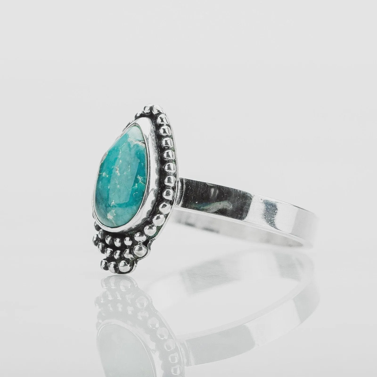 Size 7.5 White Water Turquoise Gemstone Ring