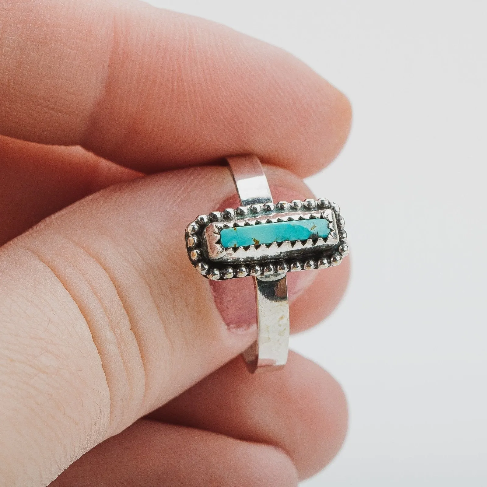 Size 8 Rectangle Royston Turquoise Gemstone Ring