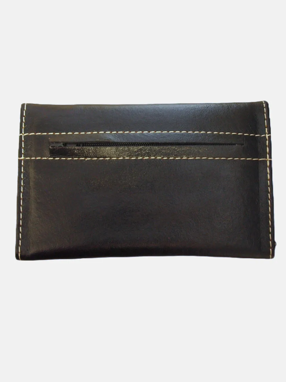 Small Leather Tri-Fold Purse Black