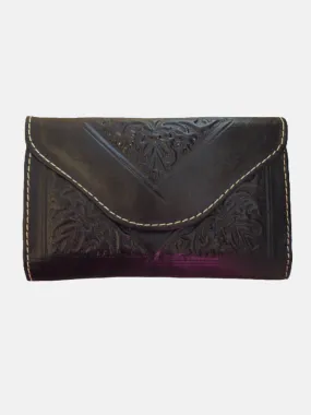 Small Leather Tri-Fold Purse Black