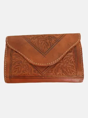 Small Leather Tri-Fold Purse Dark Brown