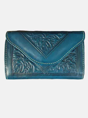 Small Leather Tri-Fold Purse Teal