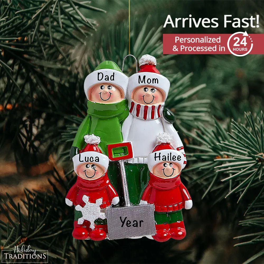 Snow Shovel Family of 4 Personalized Ornament