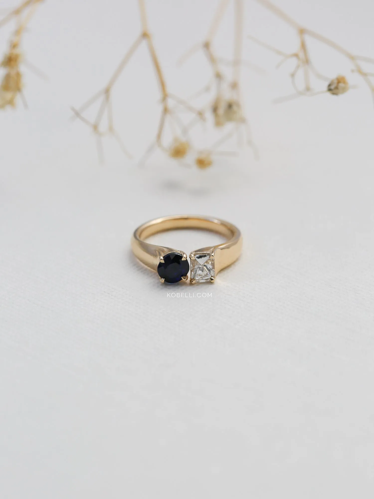 Solid 14k Gold Sapphire & Diamond Deux Ring