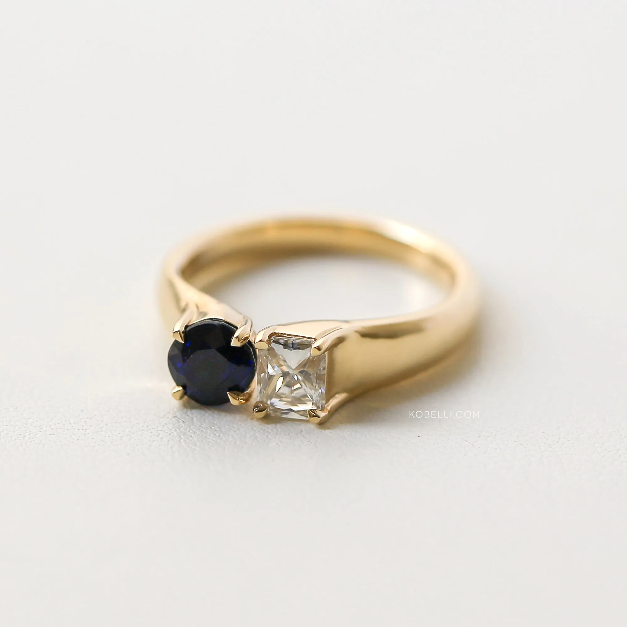 Solid 14k Gold Sapphire & Diamond Deux Ring