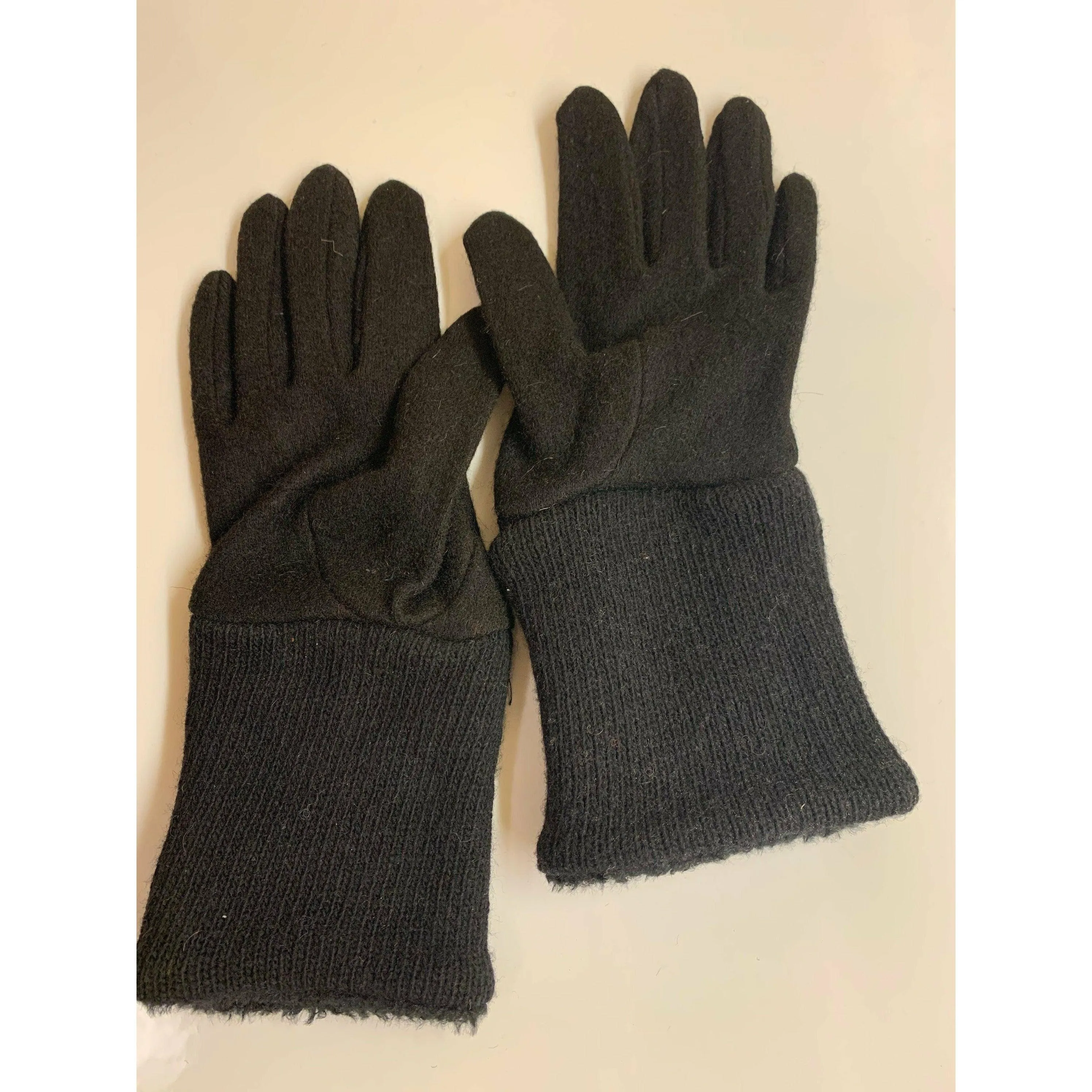 Solid Black full finger wool gloves. Toasty winter gloves stretch fit. Recycled sweater cuffs with cozy soft lining Free Shipping