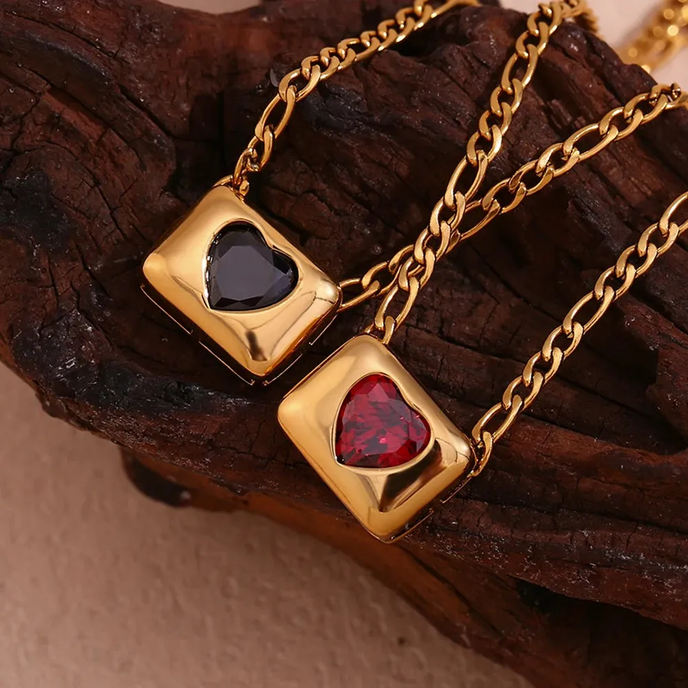 Sugar Cube Heart Zircon Pendant Necklace