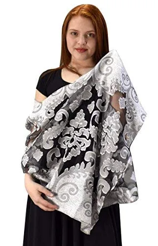 Summer Fashion Lightweight Floral Embroidered Burnout Scarf (Black White)