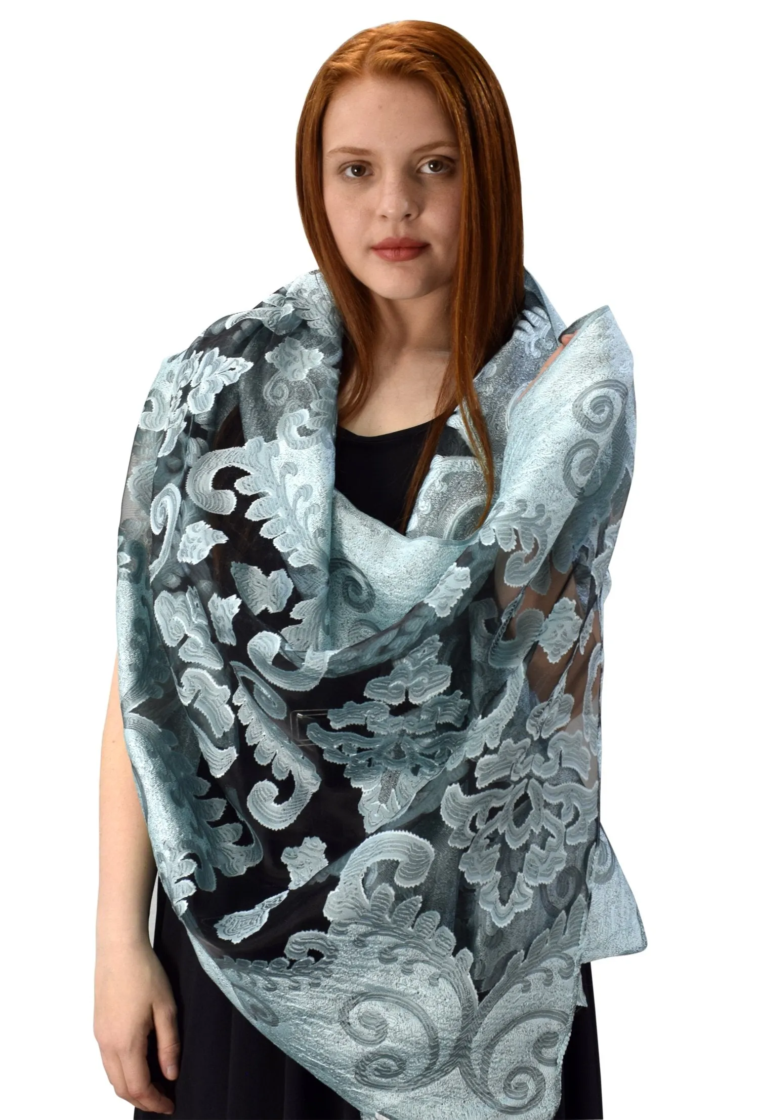 Summer Fashion Lightweight Floral Embroidered Burnout Scarf