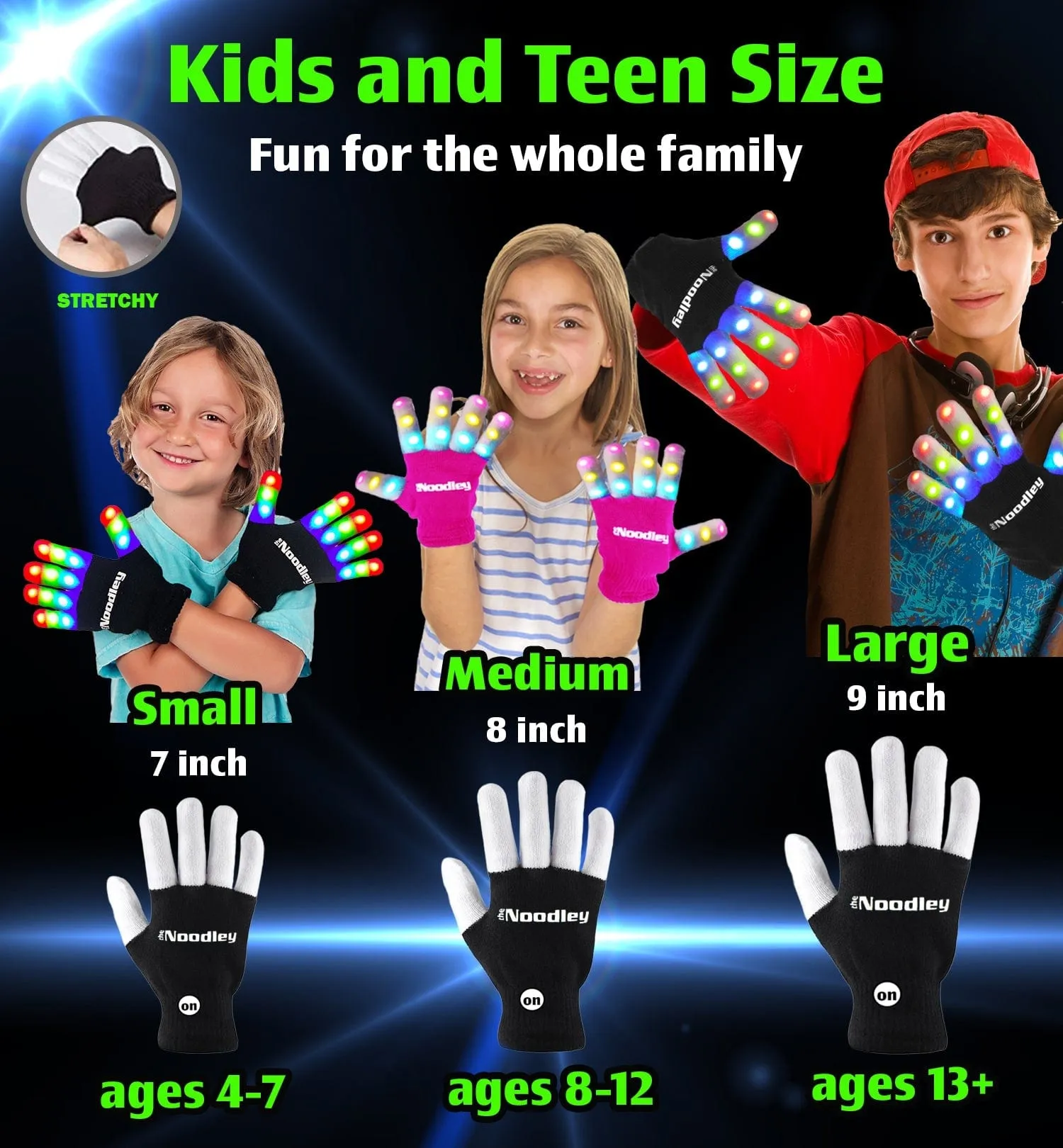 The Noodley Kids' LED Light Up Gloves