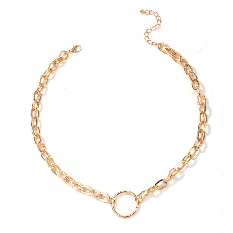 Thin And Thick Chain With Diamond Circle Hollow Necklace