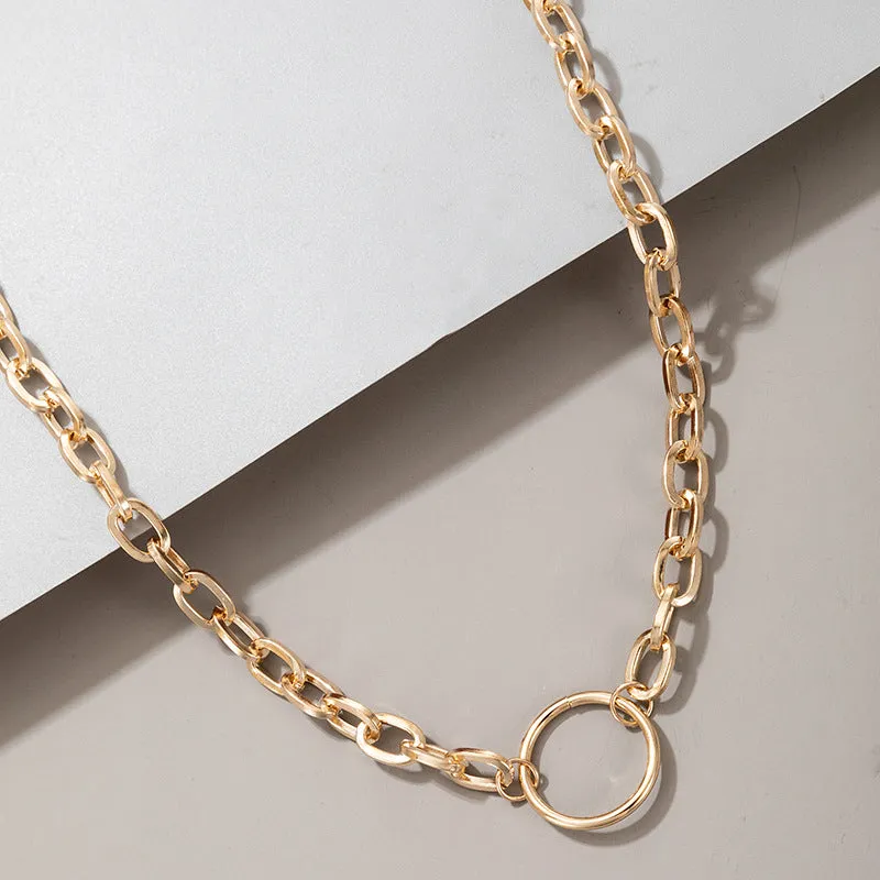 Thin And Thick Chain With Diamond Circle Hollow Necklace