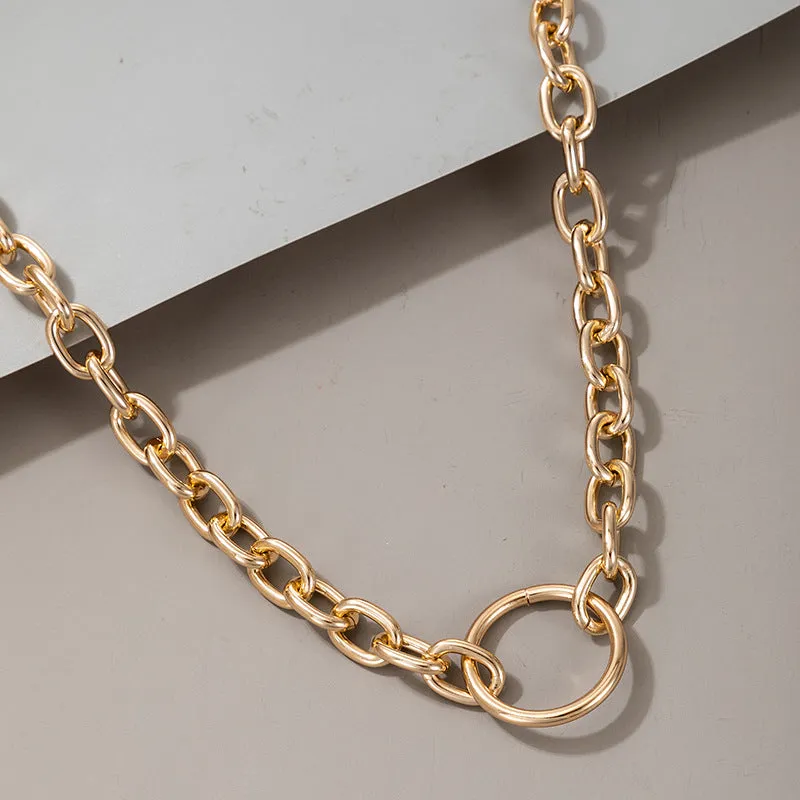 Thin And Thick Chain With Diamond Circle Hollow Necklace