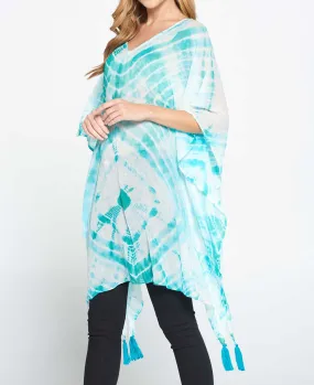 Tie and Dye Sheer Cotton Kaftan in Sea Green