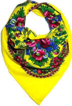 Traditional Polish Ukrainian Folk Cotton Head Scarf - Yellow