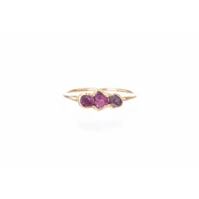 Triple Raw Ruby Ring for Women, Gold Ring, Raw Crystal Ring,