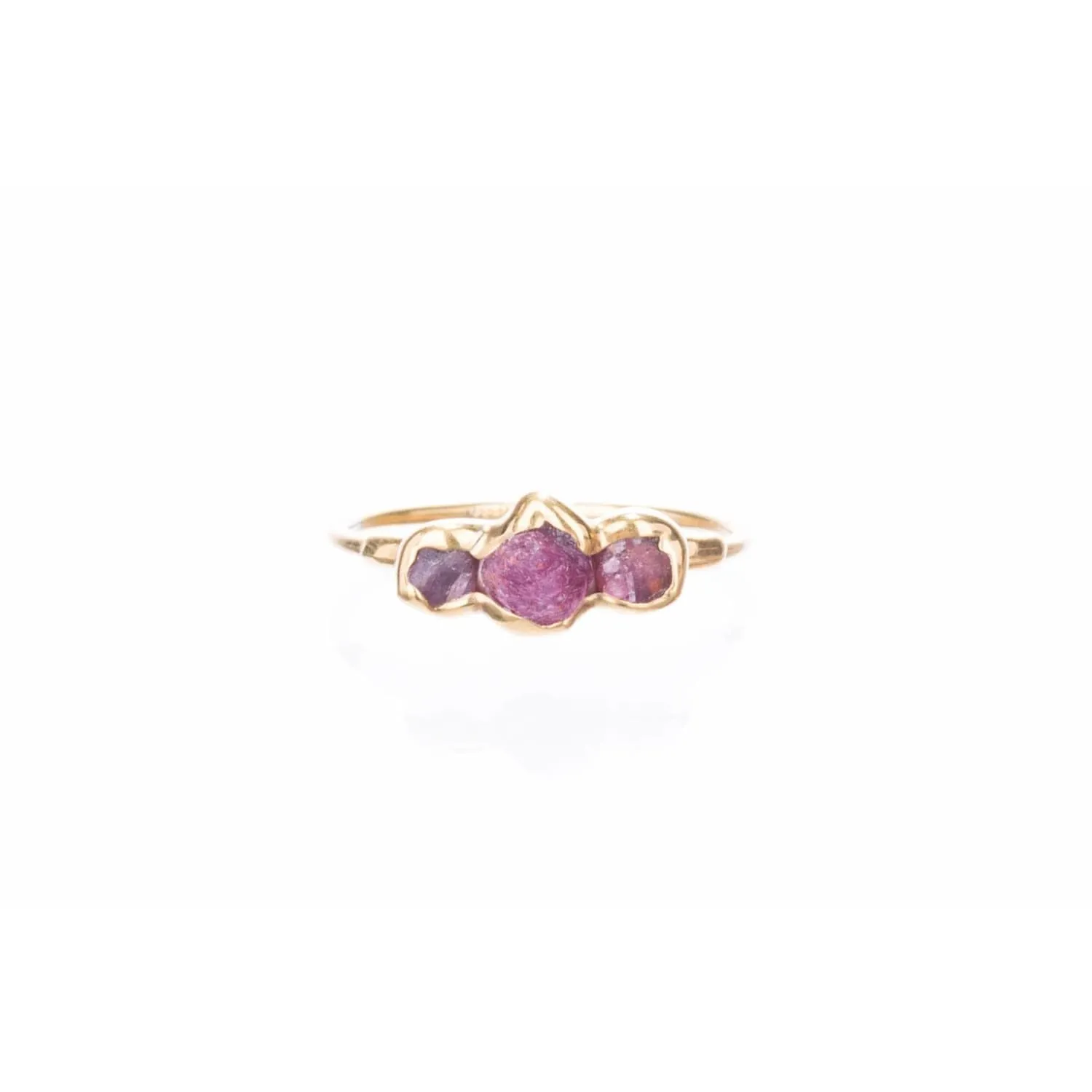 Triple Raw Ruby Ring for Women, Gold Ring, Raw Crystal Ring,