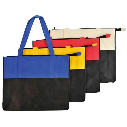 Two Tone Polypropylene Large Zippered Tote Bag