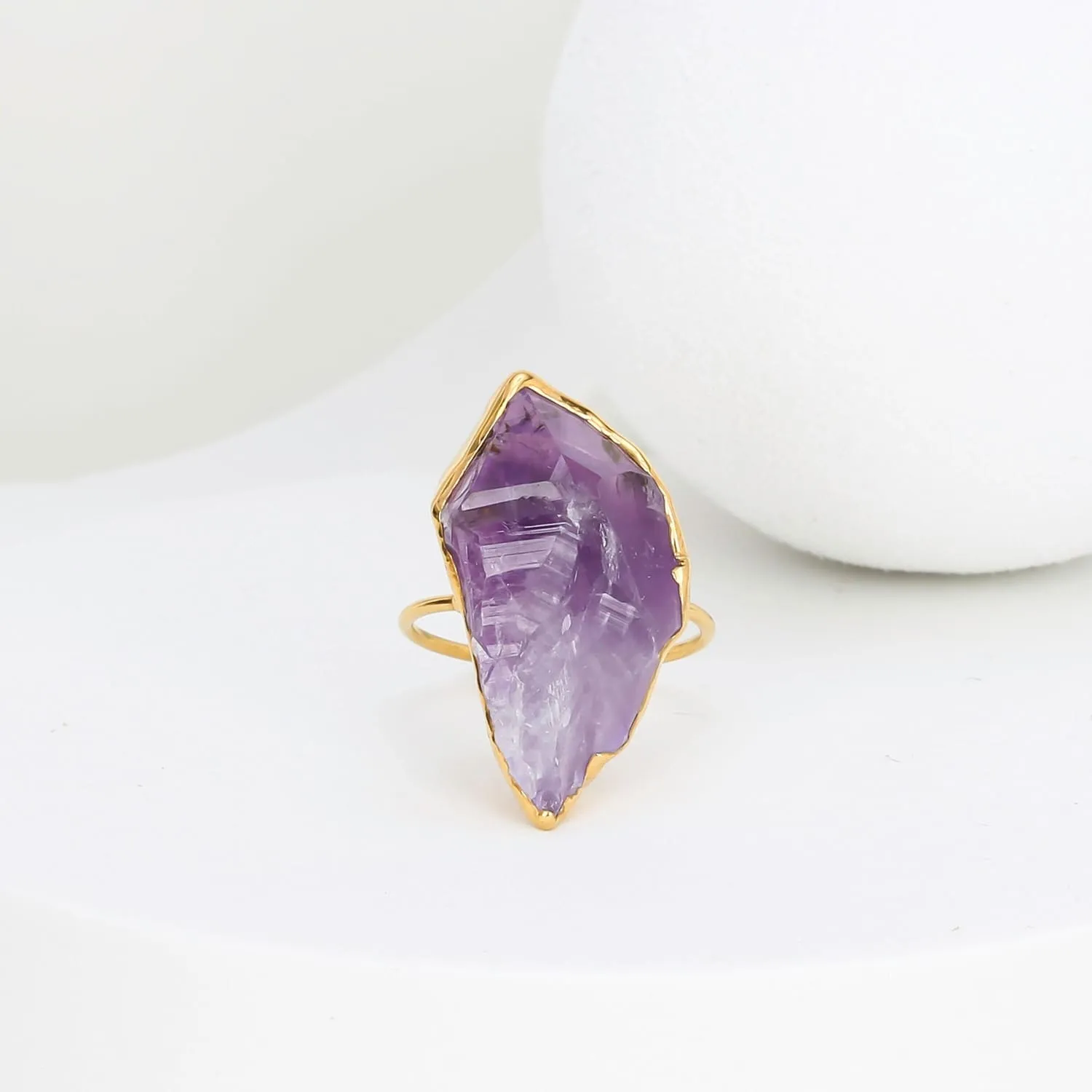 Vertical Raw Amethyst Ring, Gold Ring, Gemstone Ring, Raw