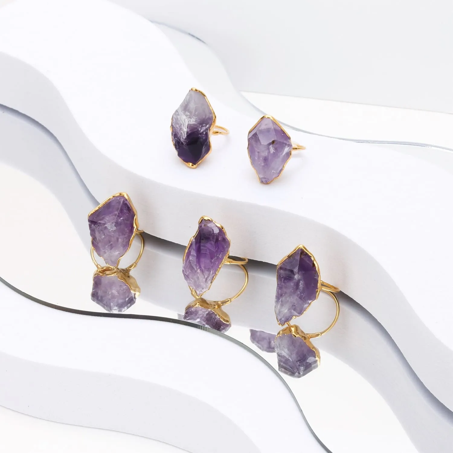 Vertical Raw Amethyst Ring, Gold Ring, Gemstone Ring, Raw