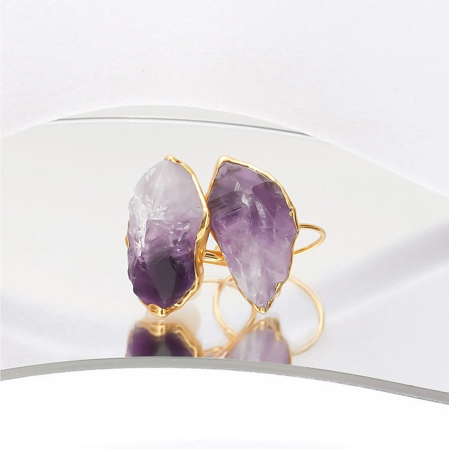 Vertical Raw Amethyst Ring, Gold Ring, Gemstone Ring, Raw