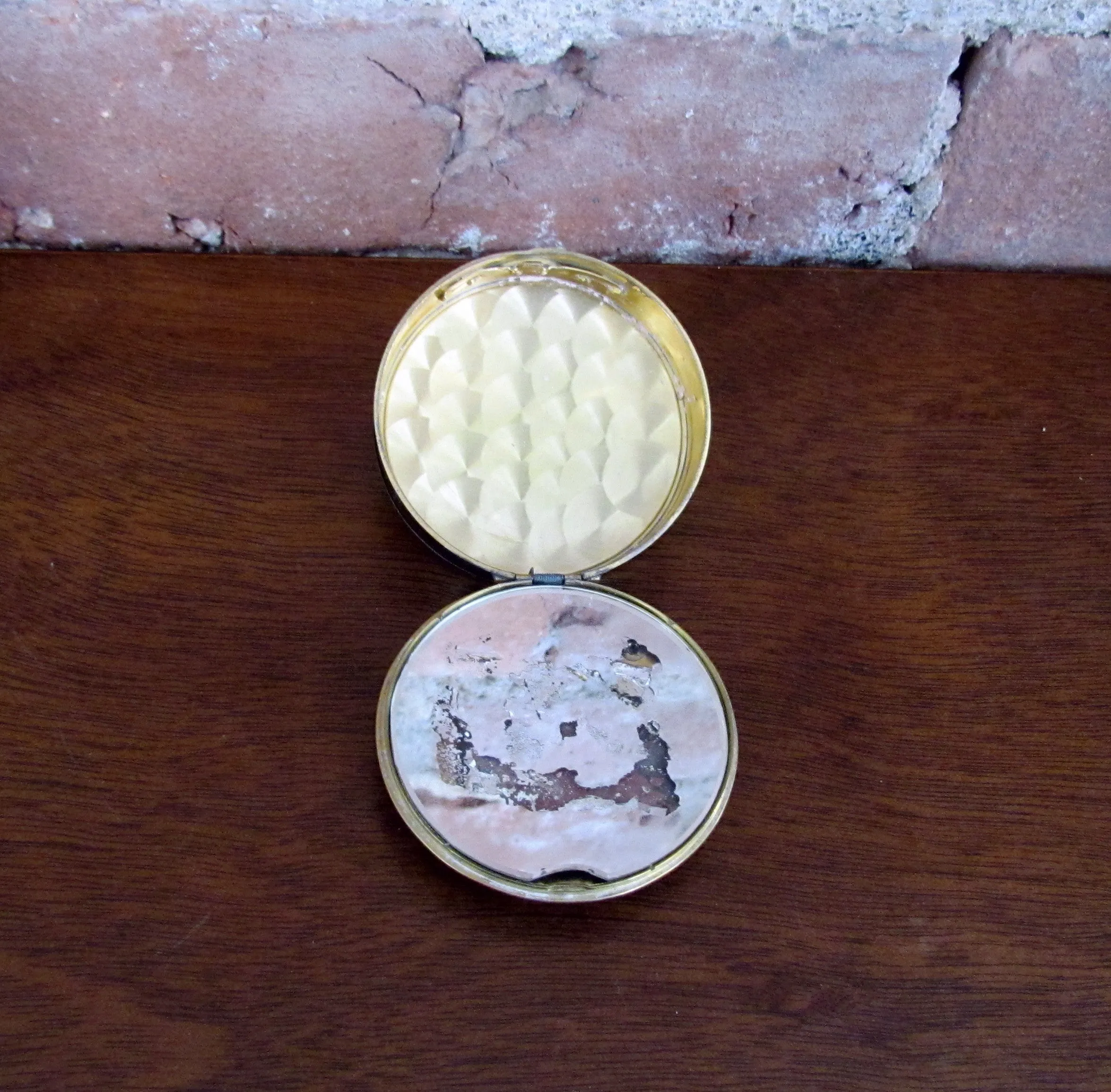 Victorian Gold Jeweled Enamel Compact Antique Floral Design