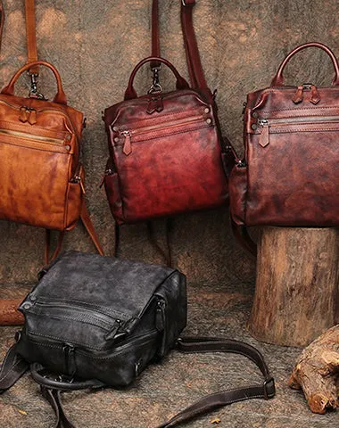 Vintage Brown Leather Rucksack Bag Womens School Leather Backpack Ladies Backpack Purses