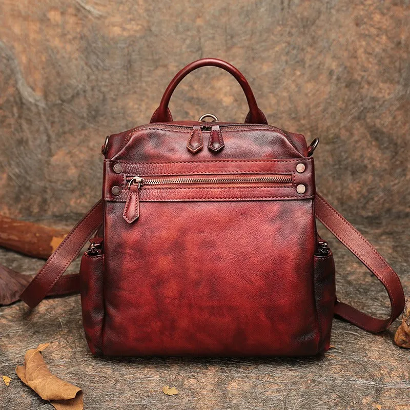 Vintage Brown Leather Rucksack Bag Womens School Leather Backpack Ladies Backpack Purses