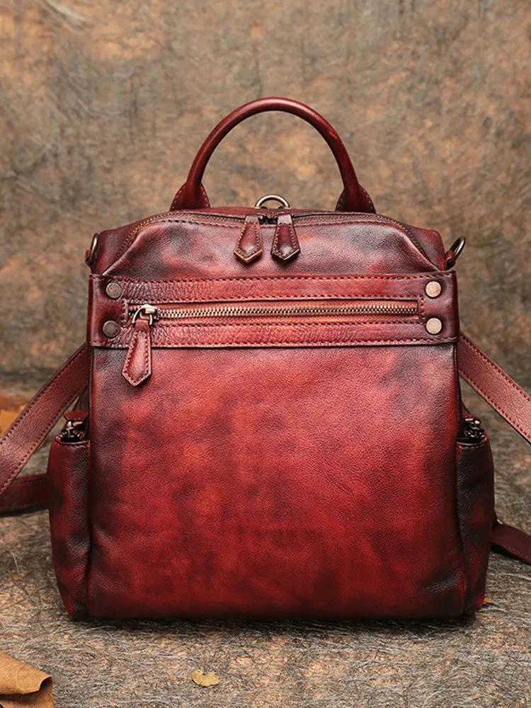 Vintage Brown Leather Rucksack Bag Womens School Leather Backpack Ladies Backpack Purses