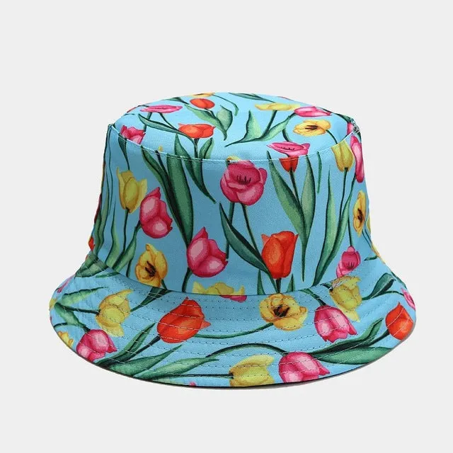 Vintage Bucket Hat Women Summer Sun Hats Reversible Fisherman Hat