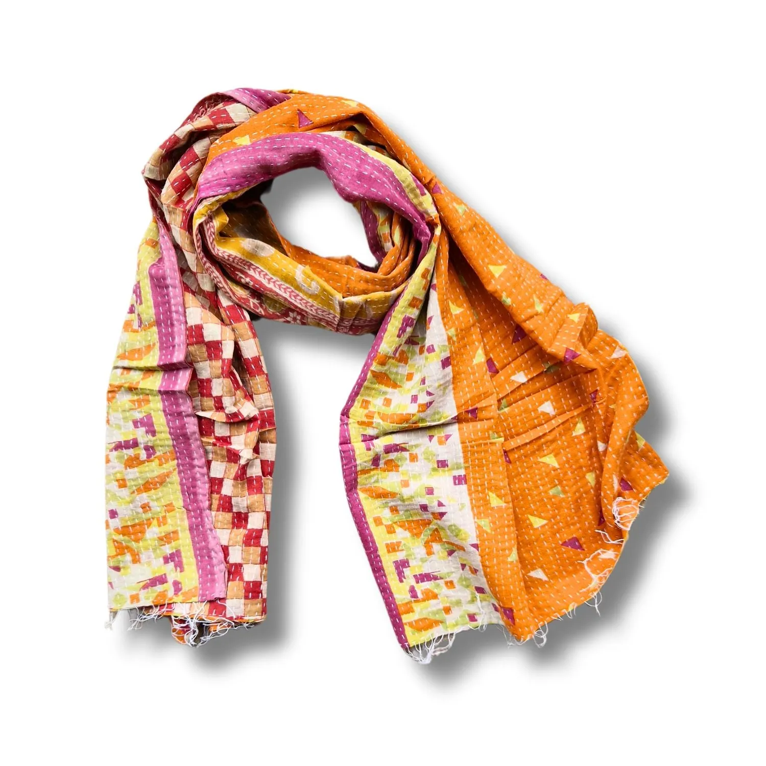 Vintage Kantha Stitch Indian Cotton Scarf