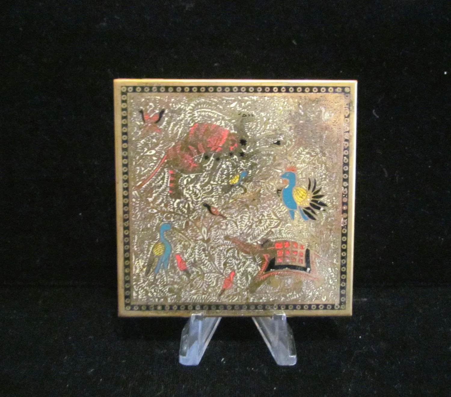 Vintage Volupte Compact Enamel Compact Asian Animal Powder Compact Mirror Compact EXCELLENT CONDITION