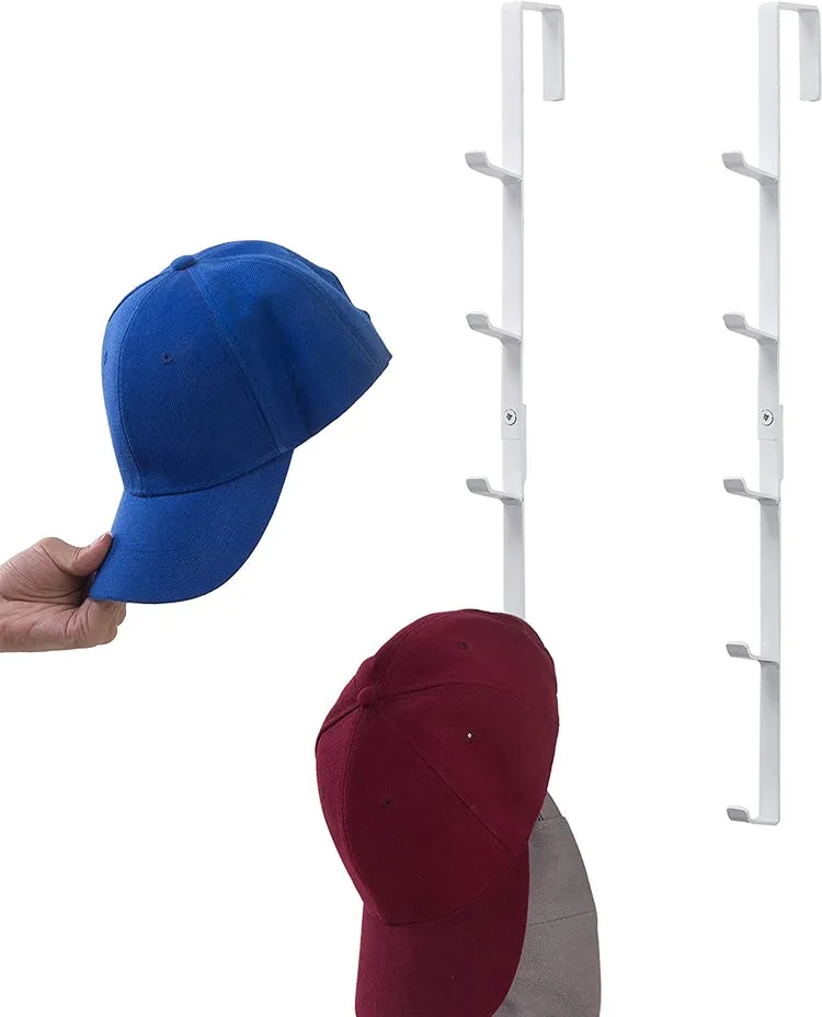 White Over-The-Door Hat Storage Rack with 5 Hooks, Set of 2