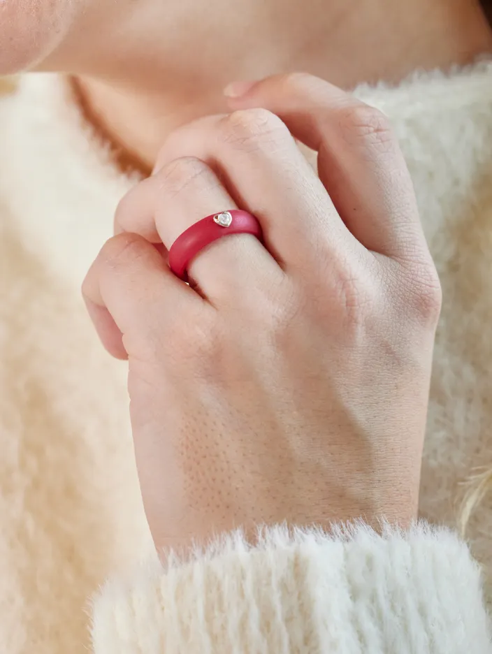 Women's Silver Heart Gemstone Ring