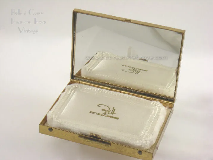 Zell Compact Vintage Gold with Red Enamel in Original Box with Tag UNUSED 1940s